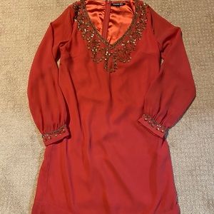 Coral sparkly long sleeve dress- worn once!